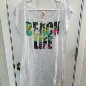 Miken White Sheer Beach Life Swim Coverup Shirt Dress